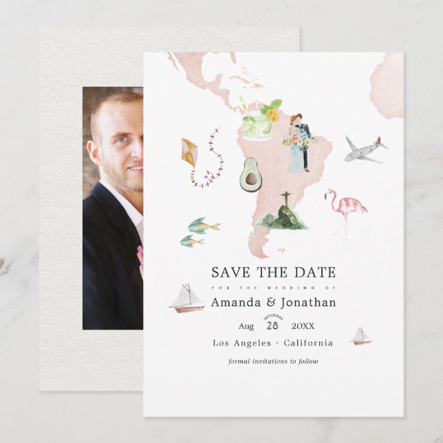 Reserve A Data Mapa de Rio em Aquarela para Foto de Casamento no  (Frente/Verso)