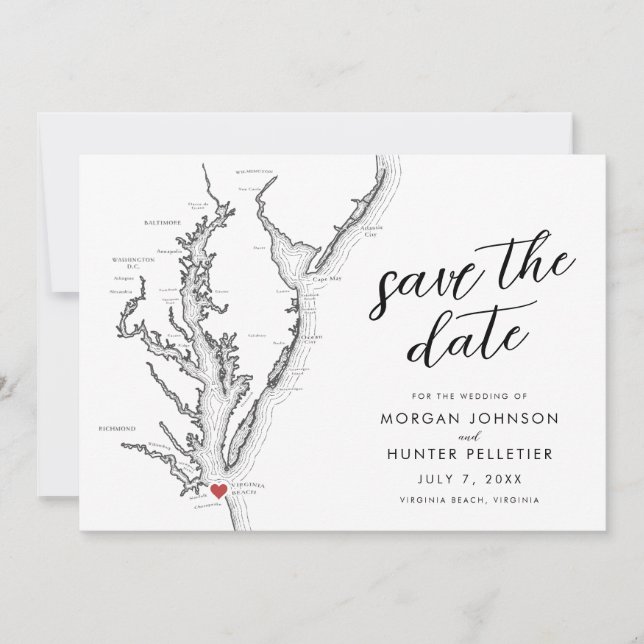 Reserve A Data Mapa de Virginia Beach Casamento Moderno (Frente)