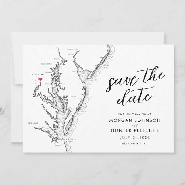 Reserve A Data Mapa de Washington DC Casamento Moderno (Frente)