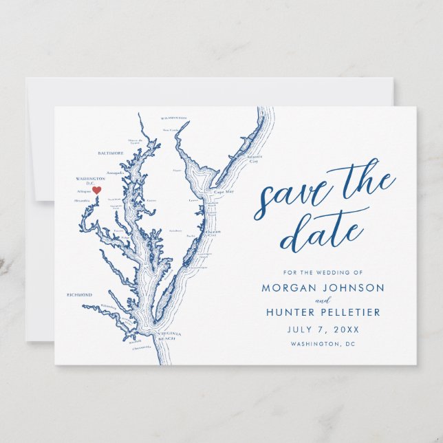 Reserve A Data Mapa de Washington DC Casamento Moderno (Frente)