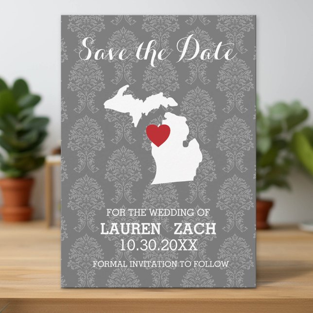 Reserve A Data Mapa do Estado de Michigan para Casamento Save the (Custom Save the Date Invitation with Download Option)