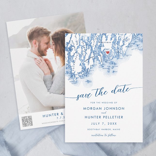 Reserve A Data Mapa Maine Moderno de Boothbay Harbor (Boothbay Harbor Maine Map Wedding Save the Date in Minimal Modern Navy Blue from Coastal Map Designs)
