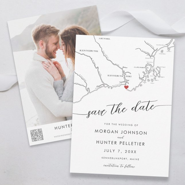 Reserve A Data Mapa Maine Moderno de Kennebunkport (Kennebunkport maine wedding save the date minimal, modern, black and white from Coastal Map Design)
