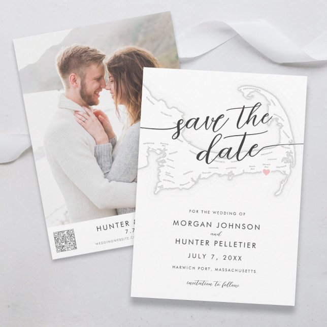 Reserve A Data Mapa mínimo moderno do clube de praia de Wychmere (Wychmere Beach Resort Minimal Modern Black and White Wedding save the date from Coastal Map Designs)