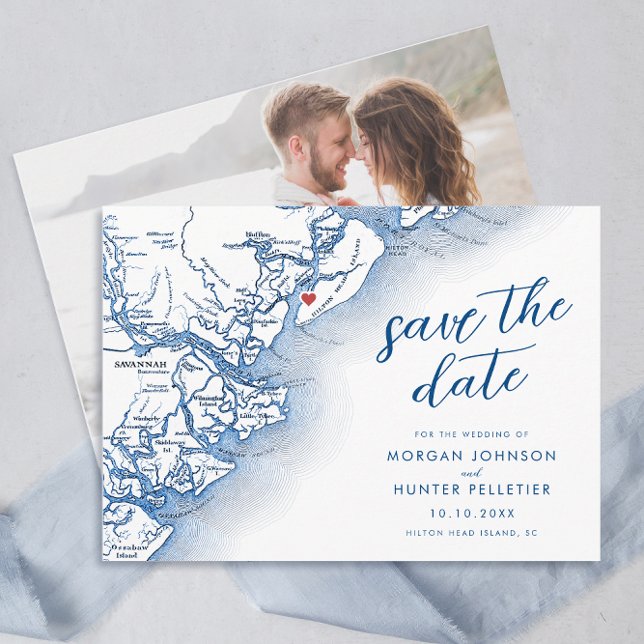 Reserve A Data Mapa moderno de Hilton Head Carolina do Sul Casame (Hilton Head Island SC map Wedding Photo Save the Date in Modern Navy Blue by Coastal Map Designs)