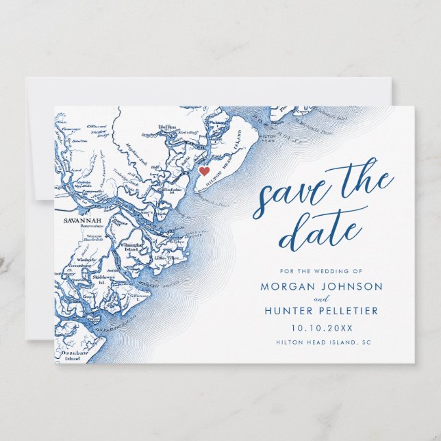 Reserve A Data Mapa moderno de Hilton Head Island SC Casamento (Frente)