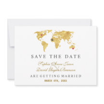 Mapa Mundial Dourado de Destino Elegante Casamento