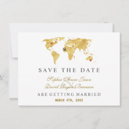 Reserve A Data Mapa Mundial Dourado de Destino Elegante Casamento
