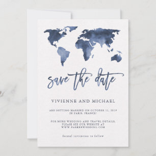 Reserve A Data Mapa Mundial em Aquarela Azul   Casamento Salve a 