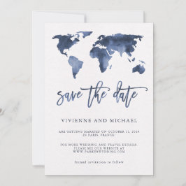 Reserve A Data Mapa Mundial em Aquarela Azul | Casamento Salve a 