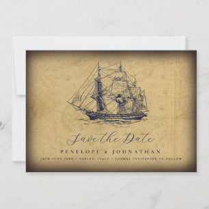 Reserve A Data Mapa Náutico Vintage Ilustração de Navio Casamento