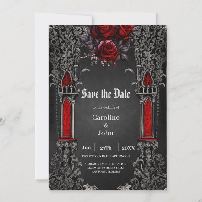 Reserve A Data Maravilhosa design de casamento gótico-escuro (Frente)