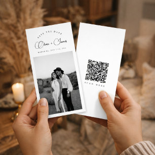 Reserve A Data Marcador Preto e Branco com Código QR de Foto Mode