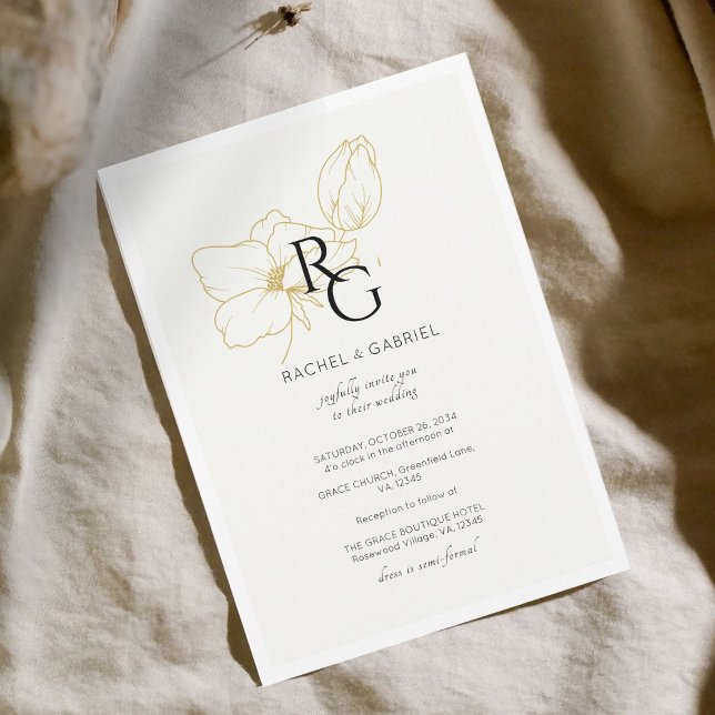 Reserve A Data Marfim | Casamento de Monograma Floral Chic (Criador carregado)