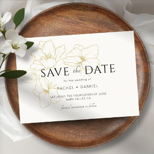 Reserve A Data Marfim   Casamento Floral Dourado Elegante Salvar 