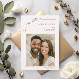 Reserve A Data Marfim moderno foto casamento Save the Date