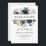 Reserve A Data Marinho Azul Blush Rosa Rosa Boho Casamento<br><div class="desc">Belo casamento floral salve a data com gráficos florais de cor d'água pintados manualmente / rosas em tons ricos de azul marinho e rosa pincel / pêssego e estilo encantador de letras de mão. Entre em contato comigo para obter ajuda sobre a personalização ou se você precisar de outro produto...</div>