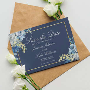 Reserve A Data Marinho Azul Dourado Noite Elegante Floral Elegant