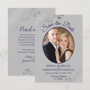 Reserve A Data Marinho Azul e Cinza de Silver Foto do Casamento
