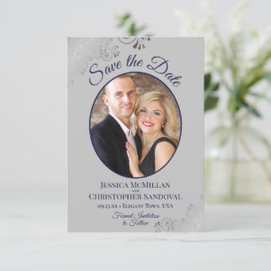 Reserve A Data Marinho Azul e Cinza de Silver Foto do Casamento