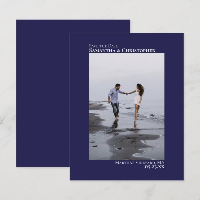 Reserve A Data Marinho Azul Foto Vertical Moderna Casamento Minim (Frente/Verso)