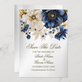 Reserve A Data Marinho Azul Ouro Branco Prata Floral