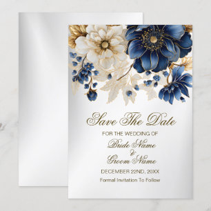 Reserve A Data Marinho Azul Ouro Branco Prata Floral