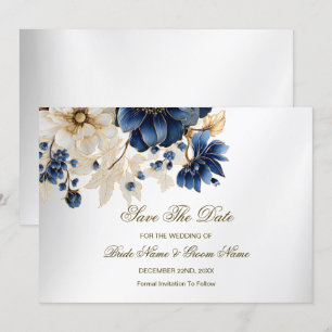 Reserve A Data Marinho Azul Ouro Branco Prata Floral