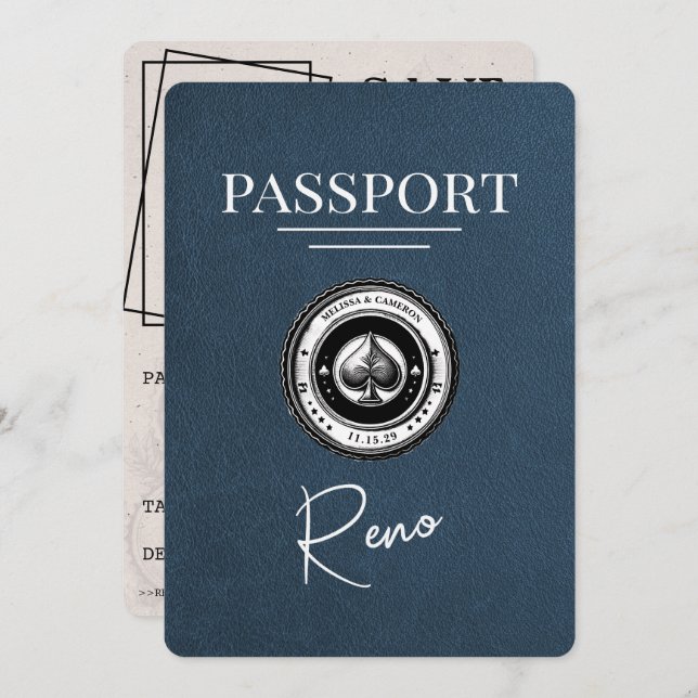 Reserve A Data Marinho Azul Reno Passaporte Salvar Data (Frente/Verso)