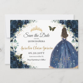 Reserve A Data Marinho Azul Vestido Floral Quinceañera Salve a Da