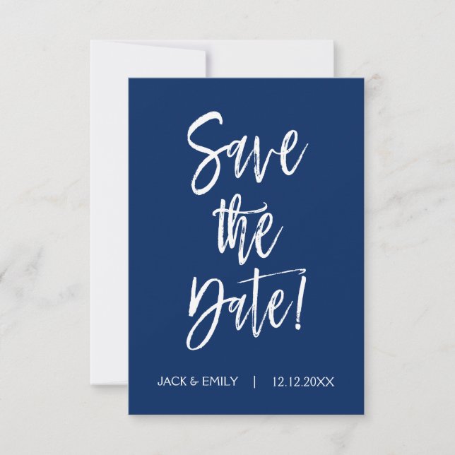 Reserve A Data Marinho Azul - White Save the Date Card (Salvar ca (Frente)