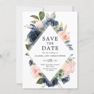 Reserve A Data Marinho Blue Blush Rose Boho Casamento