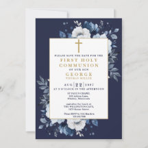 Marinho Blue Boho Floral Primeira Comunhão Sagrada