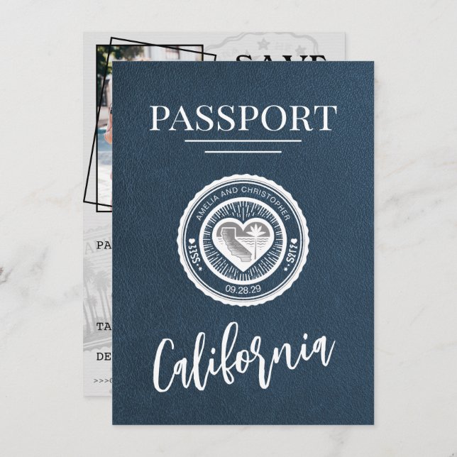 Reserve A Data Marinho Blue California Passport Salvar a data (Frente/Verso)