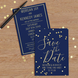 Reserve A Data Marinho Blue Dourado Confetti Flat Save The Date C
