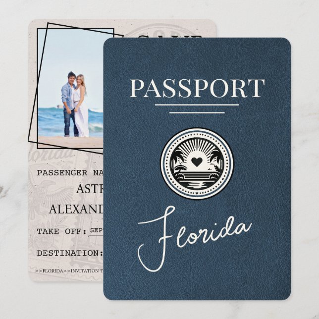 Reserve A Data Marinho Blue Florida Passport Salvar a data (Frente/Verso)