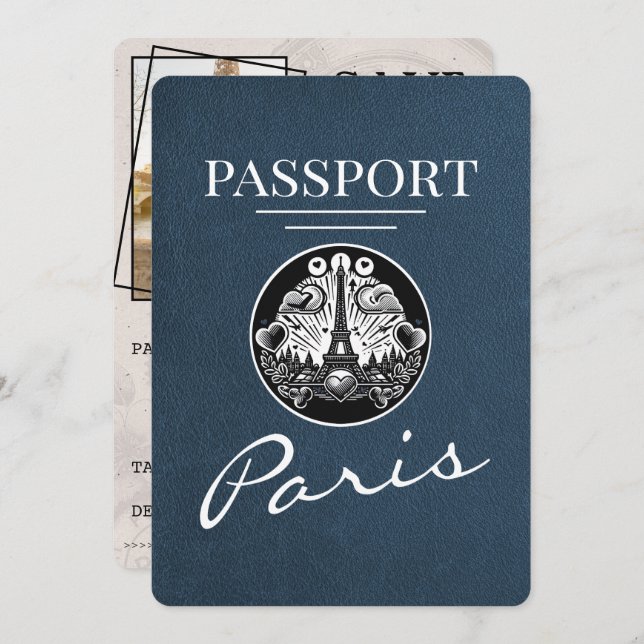 Reserve A Data Marinho Blue Paris Passaporte Salvar Data (Frente/Verso)