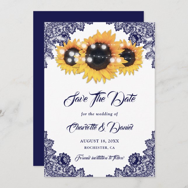 Reserve A Data Marinho Blue Russo Chic Lace Girassol (Frente/Verso)