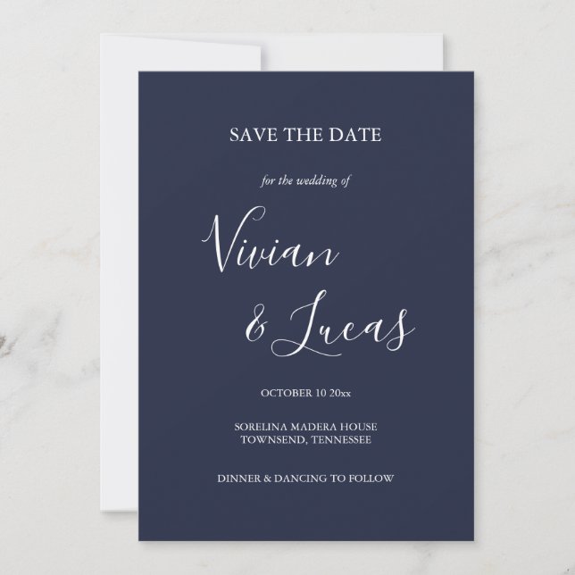 Reserve A Data Marinho Blue Script Wedding Salvar a Data (Frente)