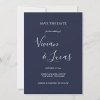 Marinho Blue Script Wedding Salvar a Data