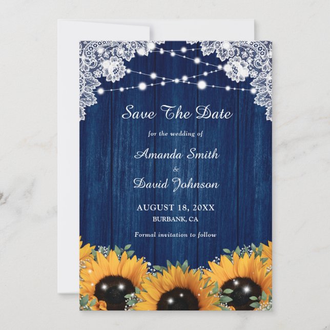 Reserve A Data Marinho Blue Wood Greenery Sunflower Weding (Frente)