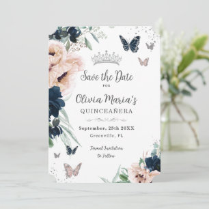 Reserve A Data Marinho Blush Floral Silver Butterflies Quinceañer