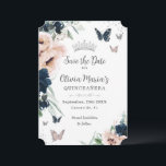 Reserve A Data Marinho Blush Floral Silver Butterflies Quinceañer<br><div class="desc">Personalize esta elegante Quinceañera / Doce 16 anos Salve o cartão de Data fácil e rapidamente. Basta clicar no botão personalizar para editar os textos, alterar as fontes e as cores das fontes. Apresentando belas cores d'água, marinho azul e flores, borboletas e princesa prateada. Itens correspondentes disponíveis no repositório. Também...</div>