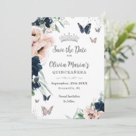 Reserve A Data Marinho Blush Floral Silver Butterflies Quinceañer
