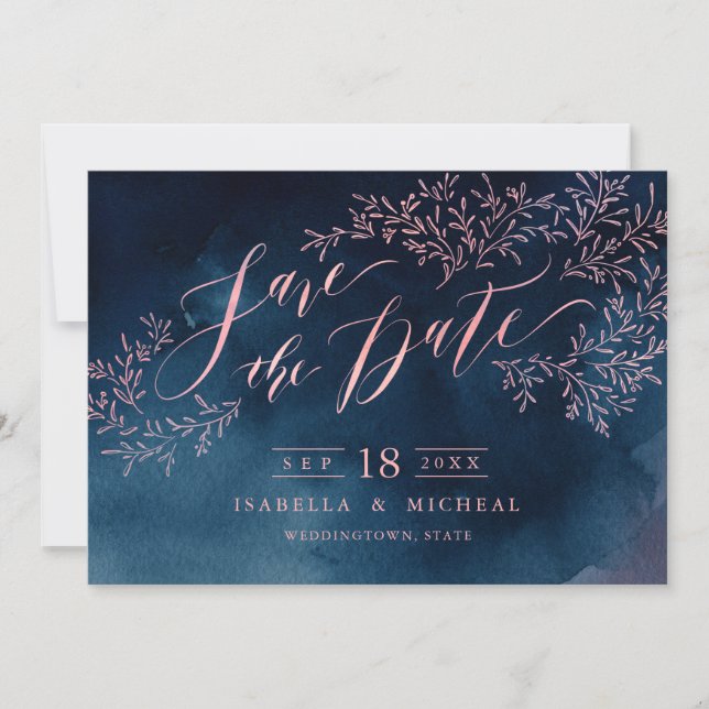 Reserve A Data Marinho blush rustic floral calliografia salvar da (Frente)