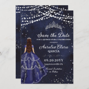 Reserve A Data Marinho da Noite Estrelada, Prata Azul Quinceañera