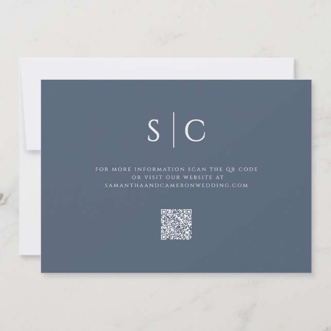Reserve A Data Marinho de Código QR do Monograma de Casamento Min (Verso)
