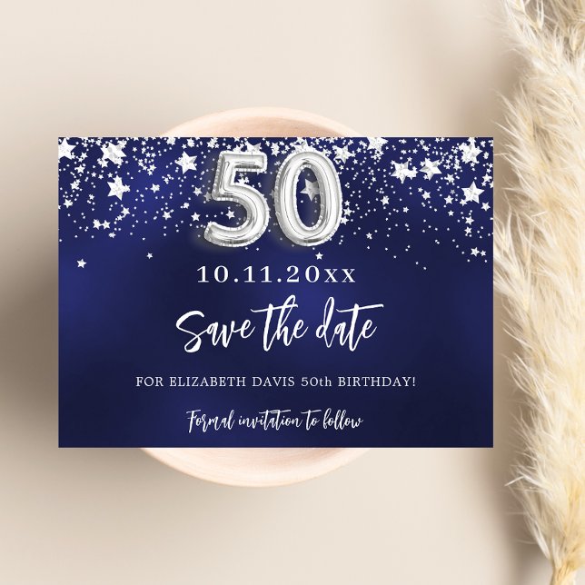 Reserve A Data Marinho de estrelas de prata azul 50.º aniversário (Criador carregado)