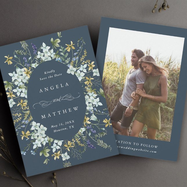 Reserve A Data Marinho de Foto de Casamento de Frame de Oval de F (Criador carregado)