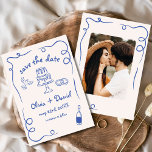 Reserve A Data Marinho de Foto Desenhado à Mão Whimsical Azul<br><div class="desc">Ponha o tom para o seu casamento com este debochado à mão, salve o cartão com fotos da data! Apresentando delicados detalhes artísticos e uma foto personalizada, esta design combina lindamente criatividade e charme. A tipografia suave e elegante melhora o tema romântico, enquanto os detalhes personalizáveis garantem que ele se...</div>